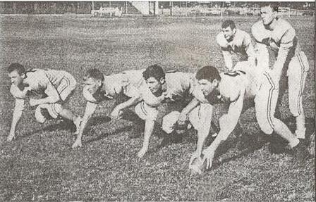 Front L-R:  John Fuchs, Mike Rose, Mike Galles and John Ek.  Backfield:  Tim Rappis, QB, and Jack Dresdow, running back