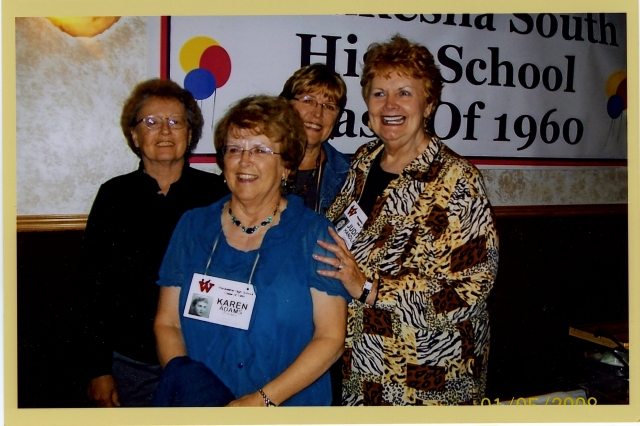 Front:  Karen Adams & Judy Handley.  To the back are Gerry Bauer Brisk and Mary Jean Kuhtz McCormick
